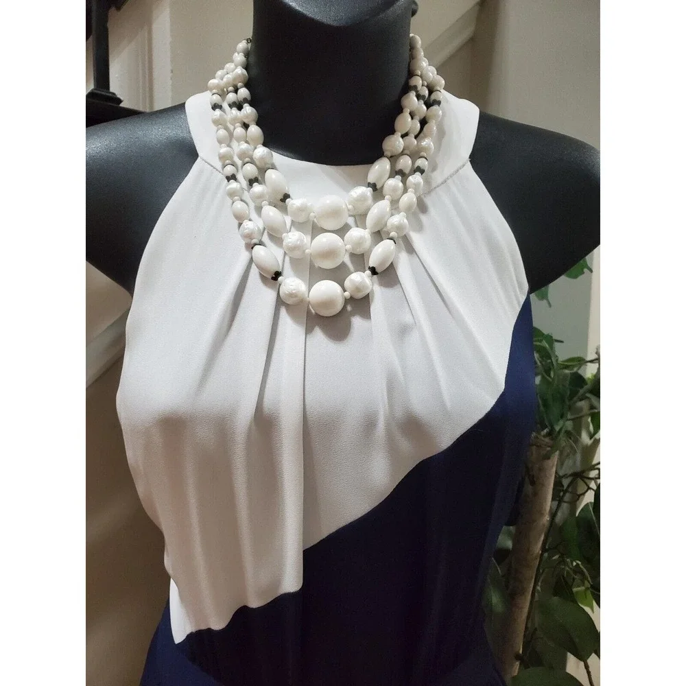 Shoshanna Blue & White Polyester Halter Sleeveless Long Maxi Dress Pockets 4 - Picture 15 of 15